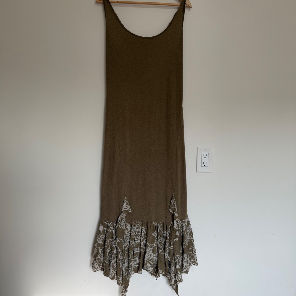 Chalet Floral Ruffle Hem Sleeveless Midi Dress Womens Small Brown Lagenlook